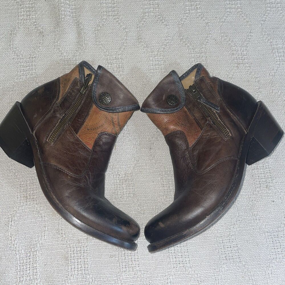 J. B. Dillon Women’s Zip Side Booties Size 6.5 B Brown Leather Western Rodeo